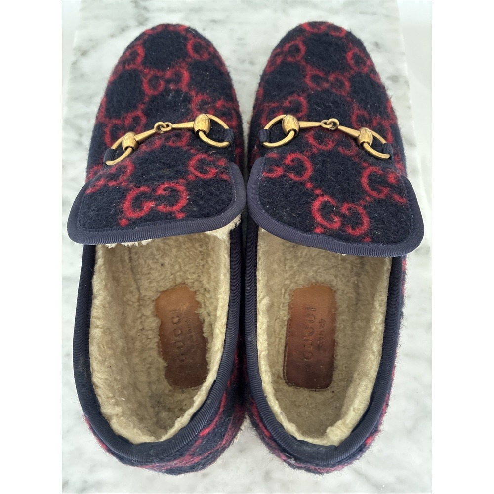 Gucci Fria Horsebit GG Monogram Logo Wool Slip On Loafers Gucci 39 EU, 8 Women's - Picture 2 of 16